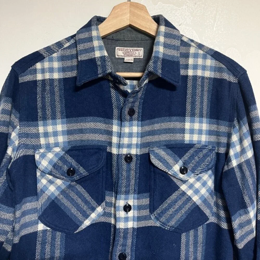 Wallace & Barnes Blue Plaid Flannel Shirt – Size S – 100% Cotton
